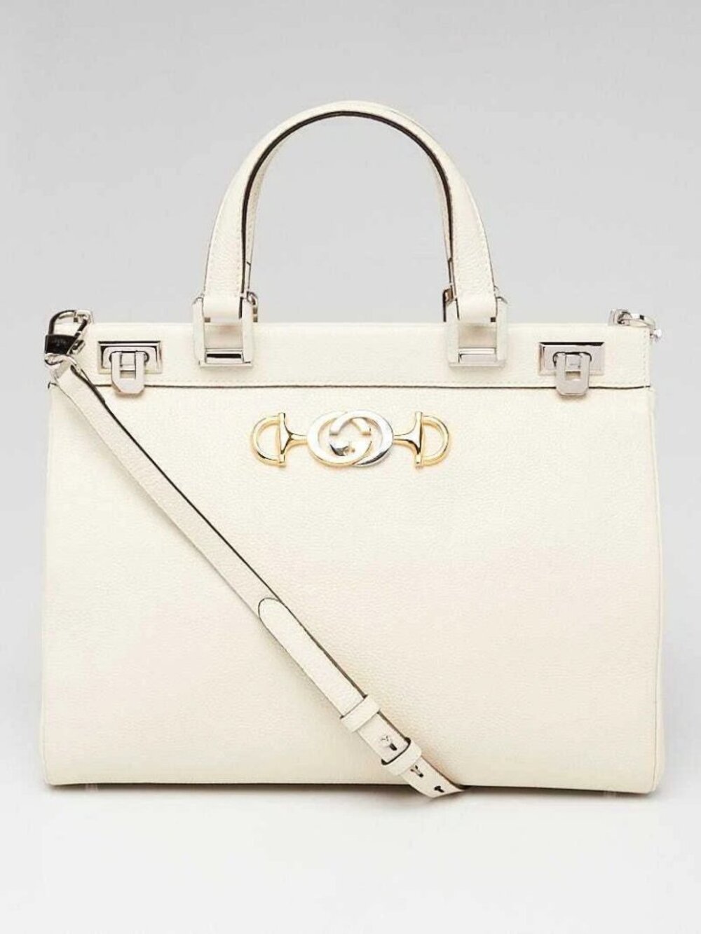 Gucci White Grainy Leather Zumi Medium Tote Bag